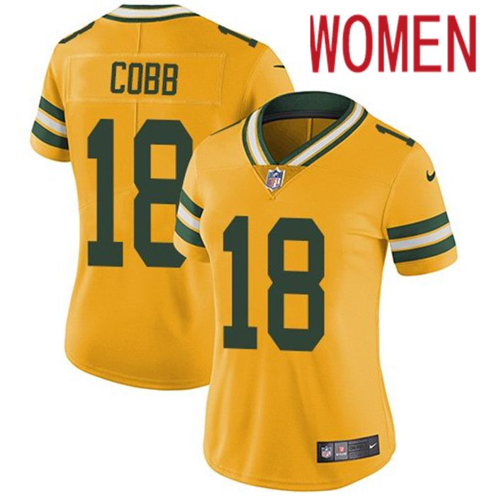 Women Green Bay Packers #18 Randall Cobb Yellow Nike Game Player NFL Jersey->women nfl jersey->Women Jersey